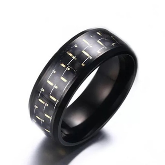 Yellow Carbon Fiber IP Plated Black Ring - Picture 4 of 4
